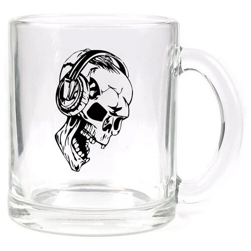 фото Стеклянная кружка прозрачная череп в наушниках drabs