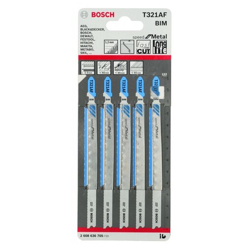 5 лобзиковых пилок Bosch, T 321 AF SPEED METAL 2608636705