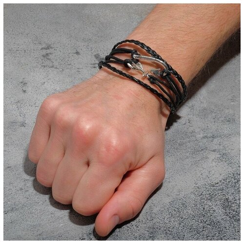 фото Браслет унисекс "магия знаков" якорь и крючок, цвет чёрный с чернёным серебром, 18 см queen fair