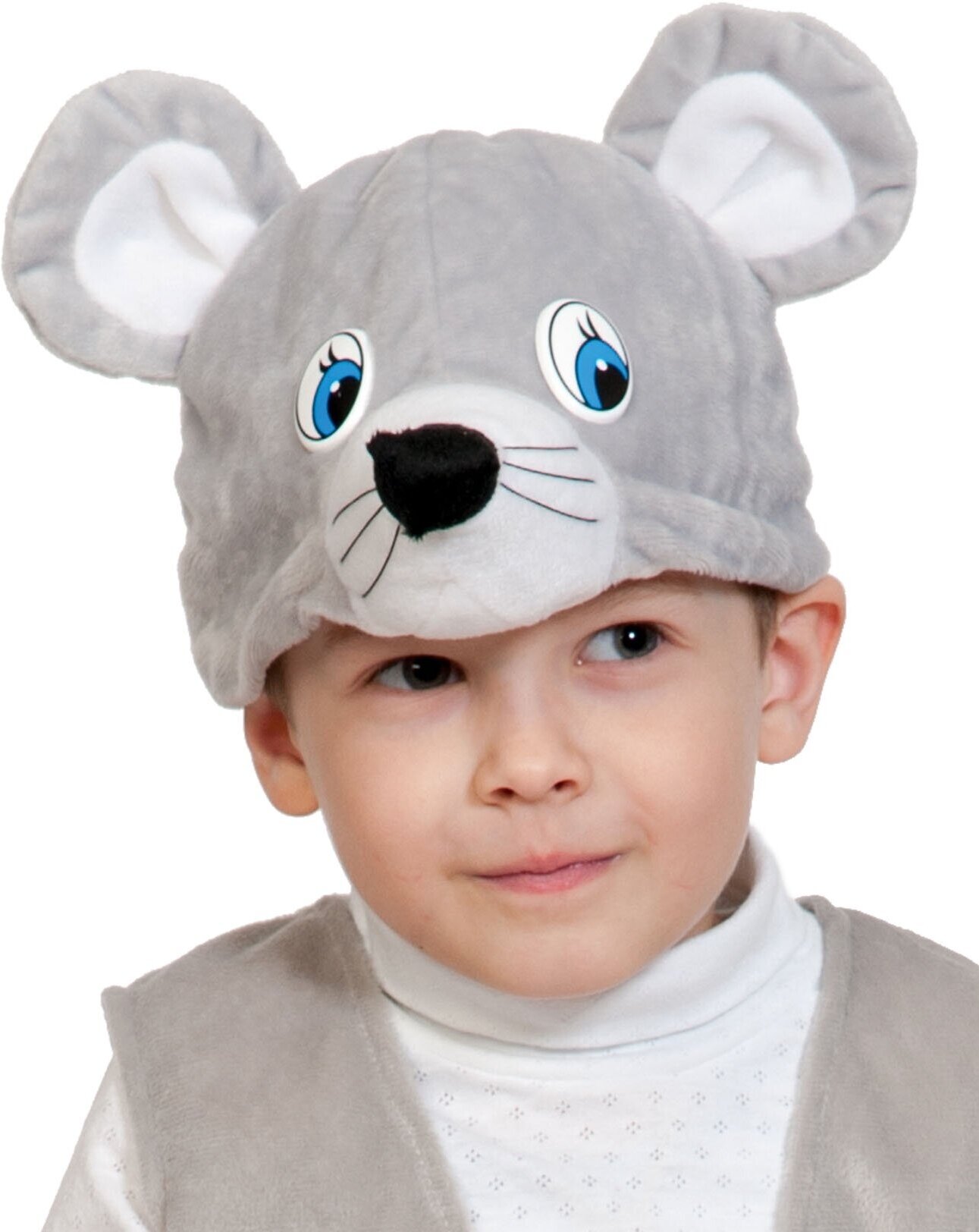 Карнавальная маска - шапочка детская "Мышонок серый".