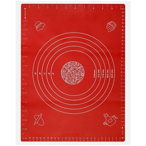 Коврик силиконовый для выпечки и раскатки теста, 65x45 см, с разметкой / Красный