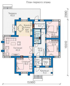 Проект <b>газобетонного</b> дома Catalog-Plans-62-03 (149,28кв. м, 15,98x15,01м, газобетон 400) Реализованн