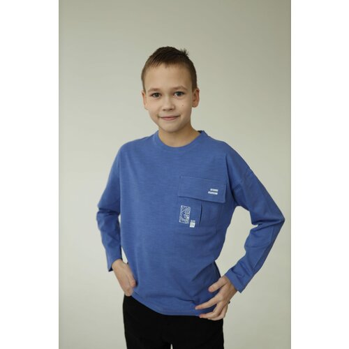фото Лонгслив синий с карманом для мальчиков рост 116/5-6 лет jack lions