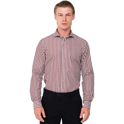 Рубашка мужская OLYMP Level Five Body Fit белая в красную полоску арт. 18813437 разм.39