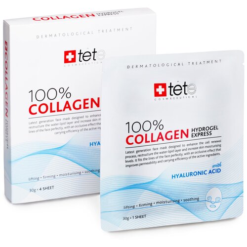 TETe - 100% Collagen Hydrogel Mask Гидроколлагеновая маска 100% моментального действия (4 шт в упак)