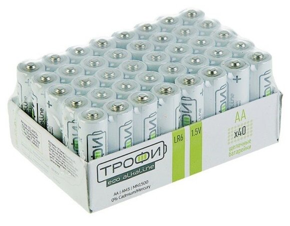 Трофи Батарейка алкалиновая "Трофи" Eco, AA, LR6-40BOX, 1.5В, набор 40 шт.