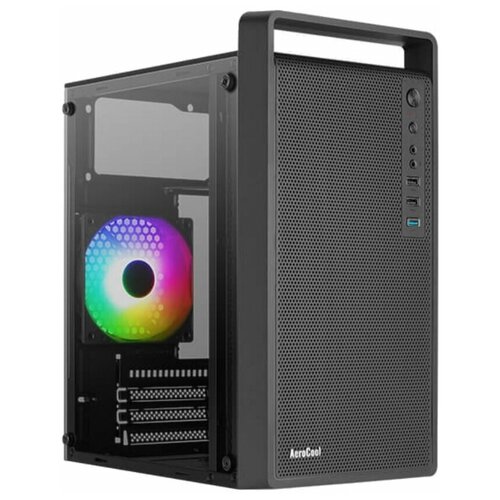 Корпус Aerocool CS-109-G-BK-v1 (2xUSB, 2xAudio, 0.5 мм, 120 мм FAN, прозрачная стенка-закаленное стекло корпус microatx aerocool cs 104 s bk v1 без бп чёрный