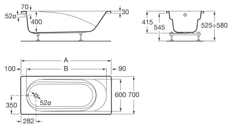 Ванна Roca Line 150x70см белый (ZRU9302982)