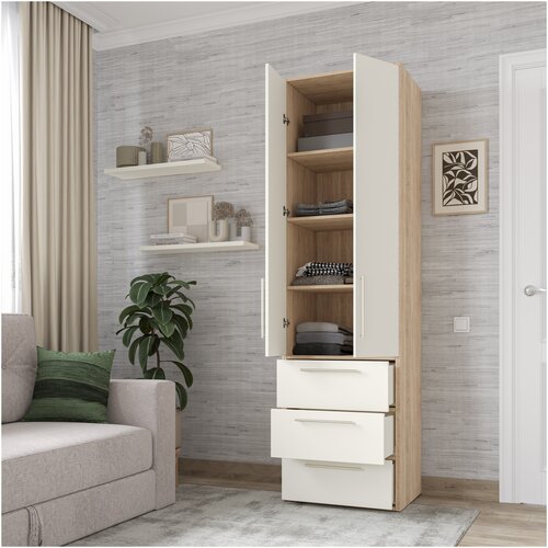 Шкаф Кальмия 600x2091x450 Серый шагрень/Белый платиновый