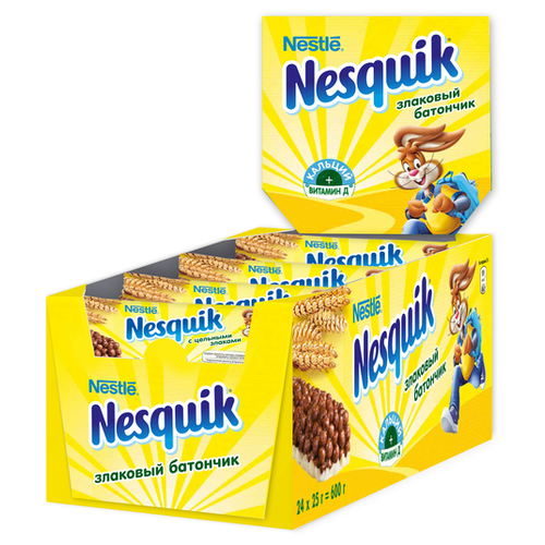 фото Nesquik. злаковый батончик с шоколадом, обогащенный витаминами и минеральными веществами 24 штуки по 25 г
