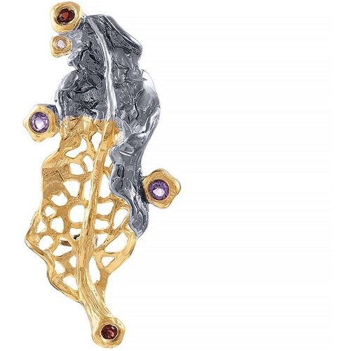 Серебряная брошь-подвеска с аметистами, гранатами и цитринами