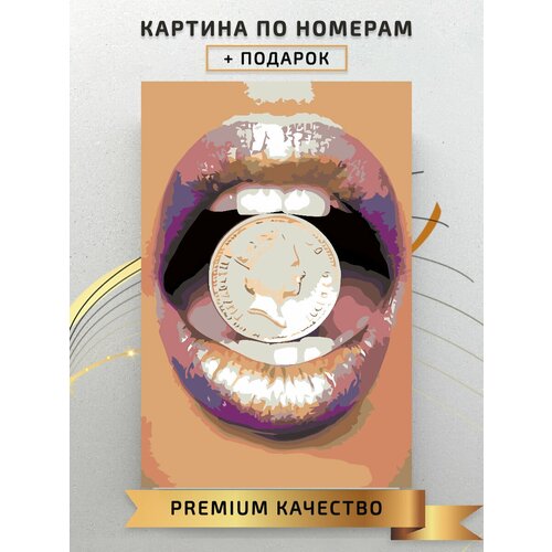 Картина по номерам Губы с монетой / Lips with a coin холст на подрамнике 40*60