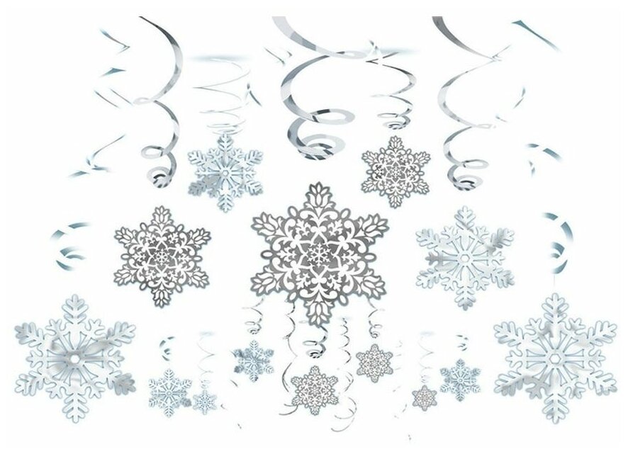 Гирлянда растяжка спираль на Новый год, Снежинки, 46-60 см, 30 шт