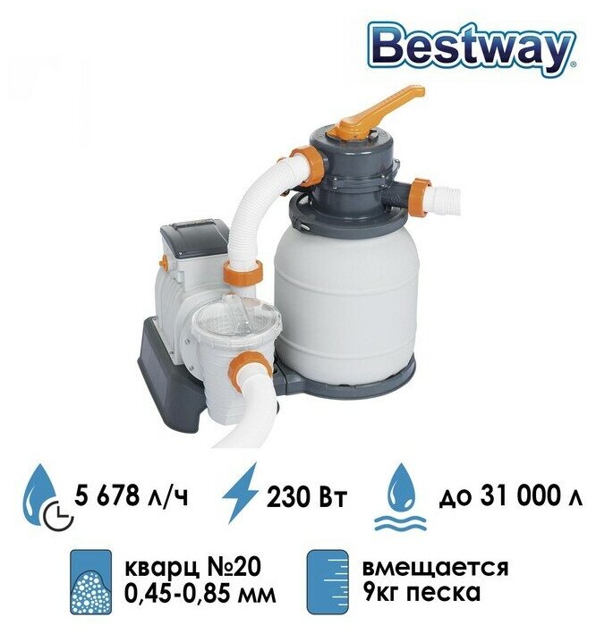 Фильтр-насос для бассейнов песочный 220-240V, 5678 л/ч, 58497 Bestway - фотография № 6