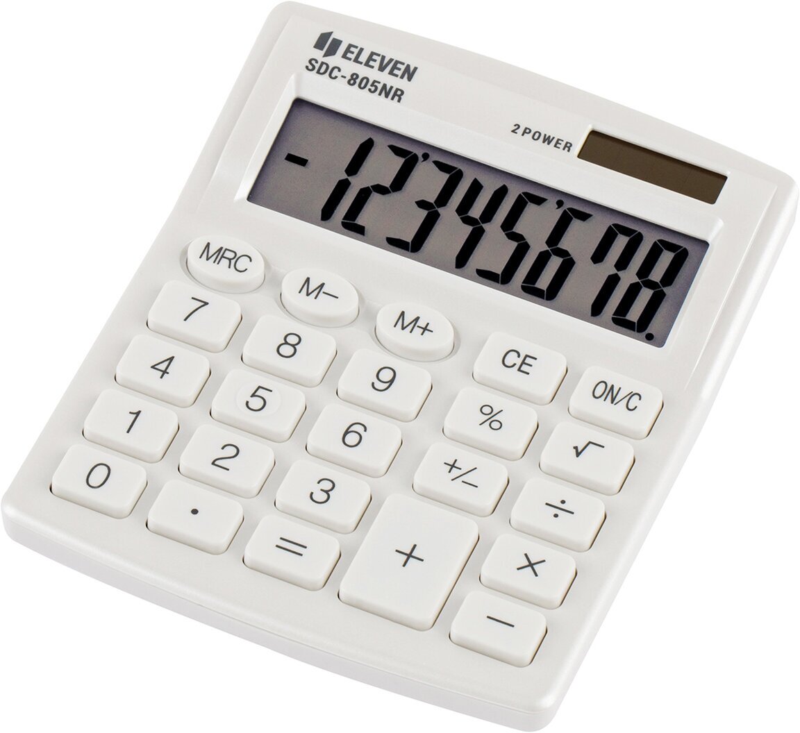 Калькулятор настольный Eleven SDC-805NR-WH, 8 разр, двойное питание, 127×105×21мм, белый