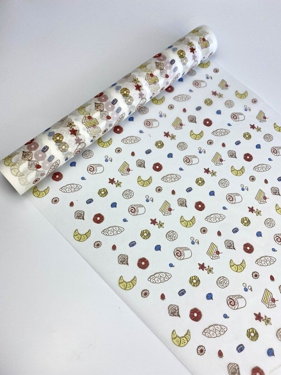 Бумага для выпечки с рисунком Круассан силиконизированная двухсторонняя "Домовушка", 25м х 38см в рулоне