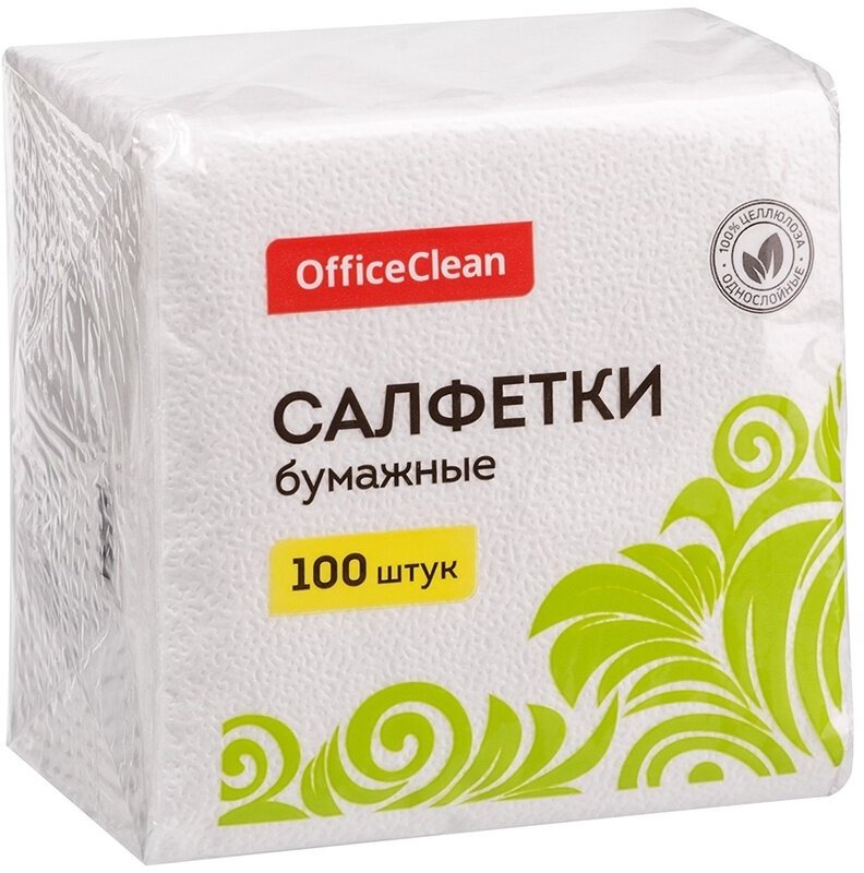 Салфетки бумажные OfficeClean 1-слойные, 24х24 см, белые, 100 штук (234358) - фотография № 2