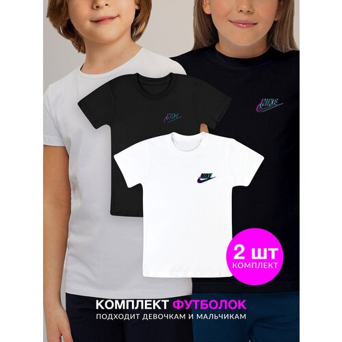 фото Футболка glamuriki, хлопок, комплект из 2 шт., размер 5, черный, белый