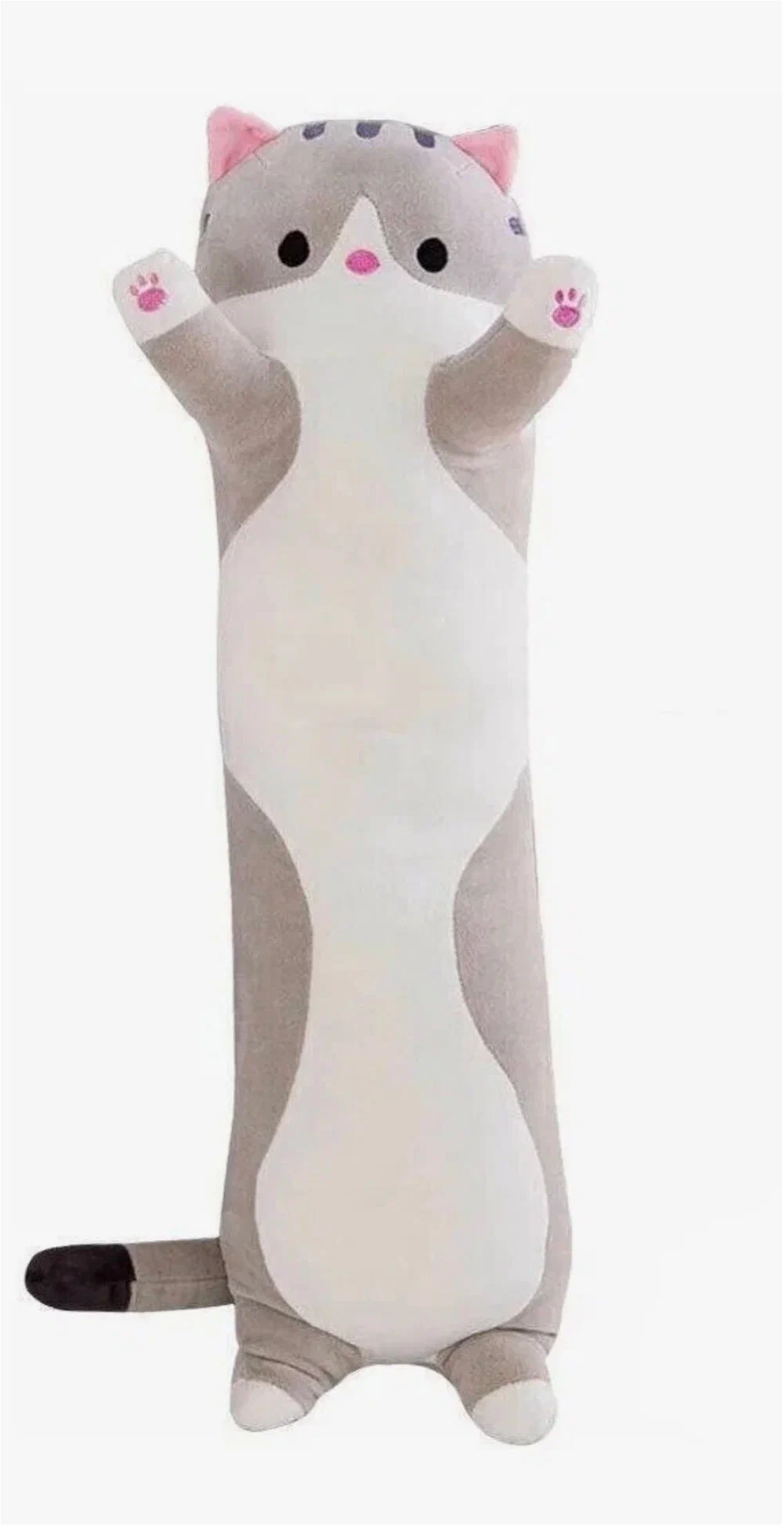 Мягкая игрушка длинный Кот батон, серый, 150 см