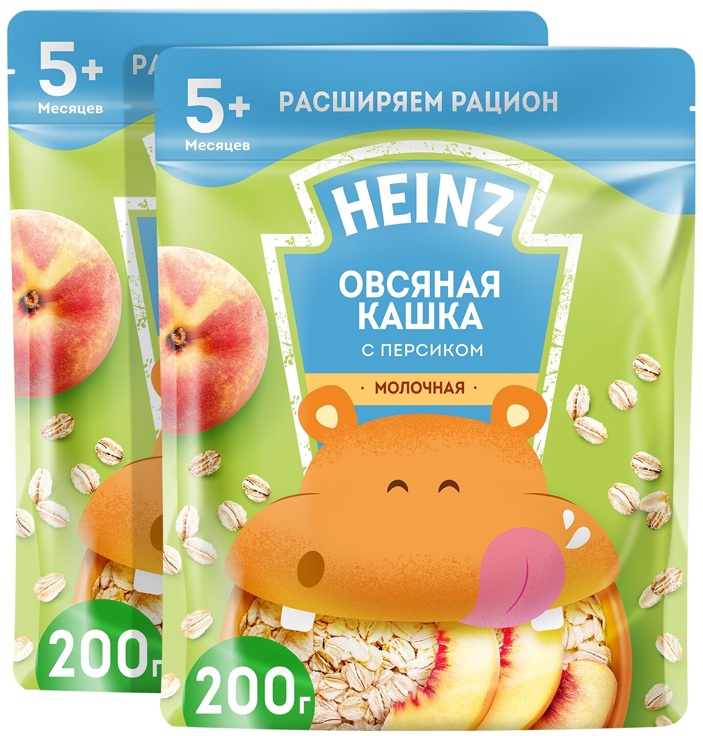Спайка Каша Heinz молочная овсяная с персиком с Омега 3 с 5 месяцев 200 г, 2шт
