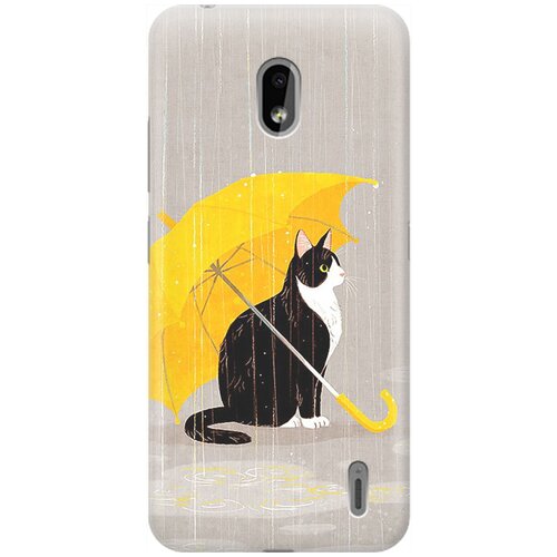 фото Ультратонкий силиконовый чехол-накладка для nokia 2.2 с принтом "кот с желтым зонтом" gosso