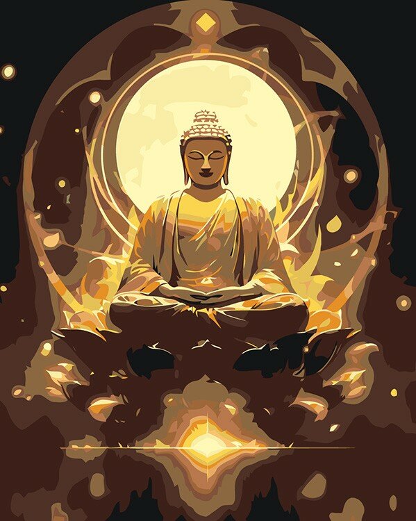 Картина по номерам на холсте Буддизм Золотая статуя Будды