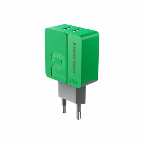 Сетевое зарядное устройство More choice NC46, 2 USB, 2.4 А, зеленый