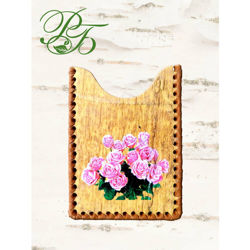 Обложка-карман для проездного билета Русская береста, горчичный, розовый