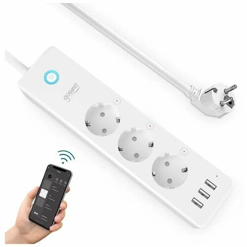 Умный сетевой фильтр Gosund Smart plug Wi-Fi, 3 розетки, 3 USB, 15А, 3680 Вт, 1,5м /работает с Alexa, Google Ассистент/для региона РФ