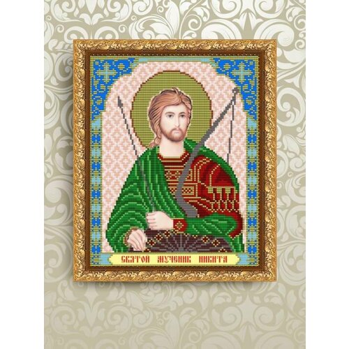 икона святой мученик виктор вышитая бисером в рамке ручная работа Схема для вышивания бисером Святой Мученик Никита 20.5x25.5 см