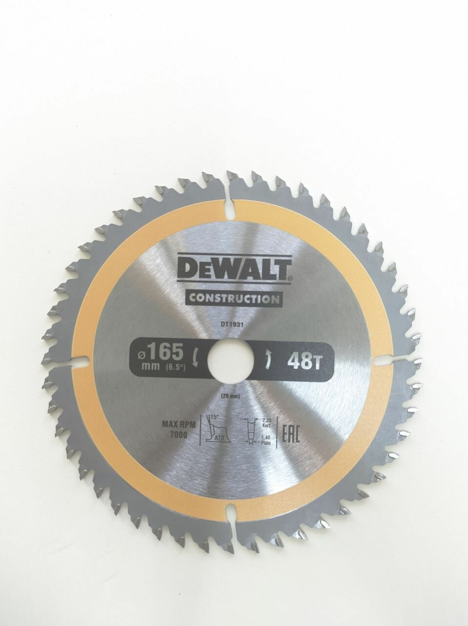 фото Пильный диск CONSTRUCT (165х20 мм; 48 ATB) DEWALT DT2102