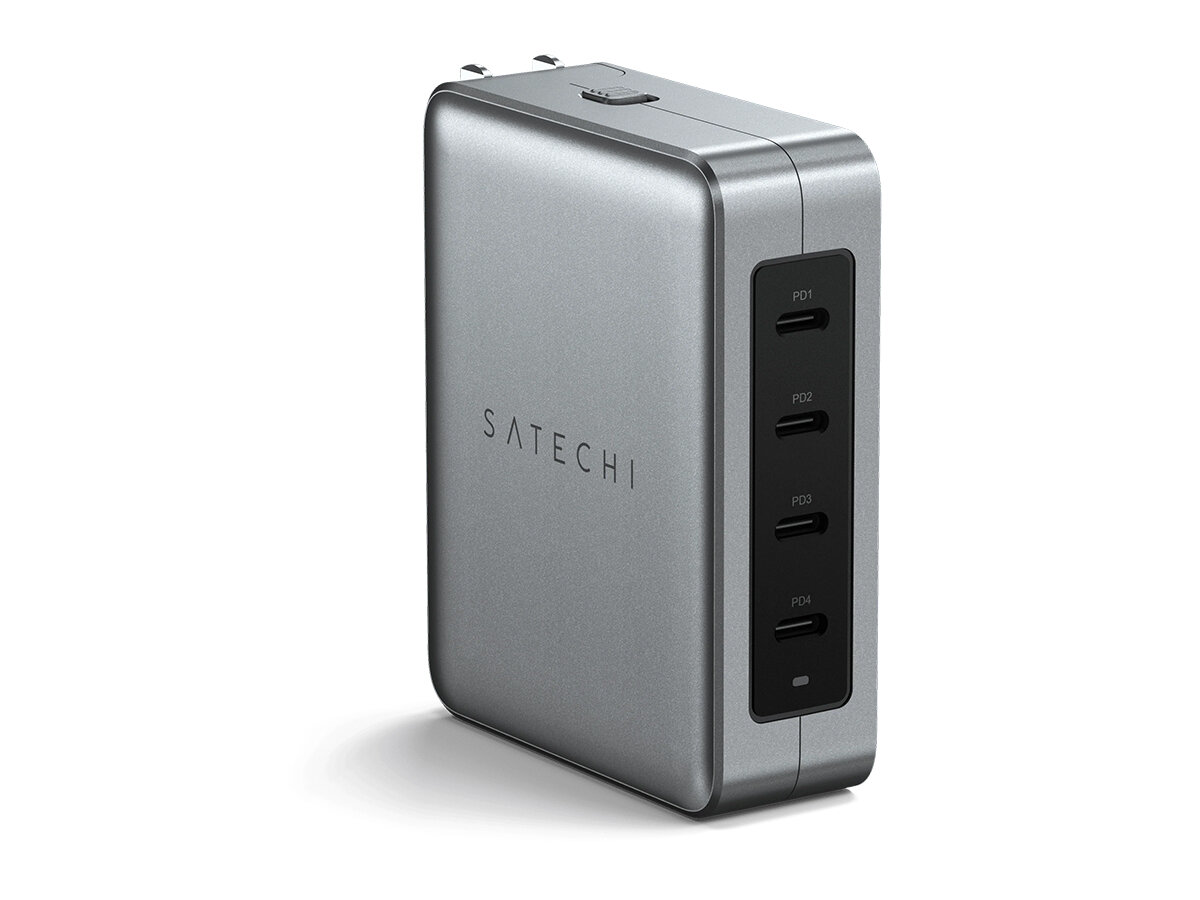 Сетевое зарядное устройство Satechi 145W USB-C 4-Port GaN Travel Chargerr, 4xUSB Type-C (PD), Серый ST-W145GTM