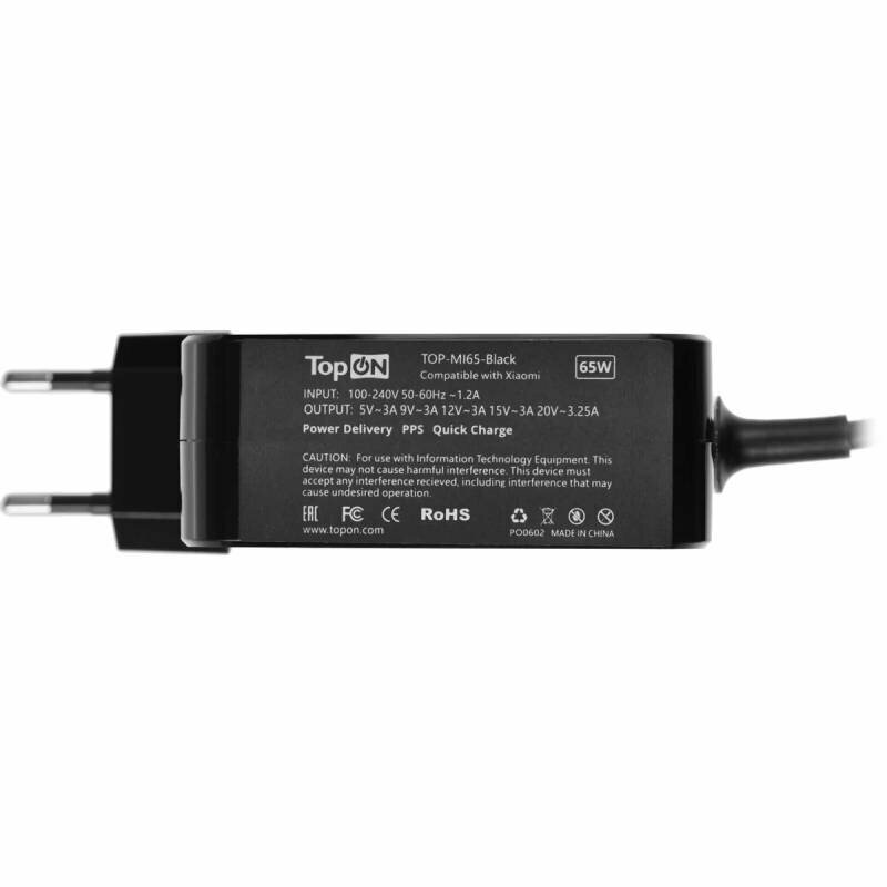 Зарядное устройство TopON 65W (5V-20V до 3.25A) c Type-C, Черный TOP-MI65-Black Черный - фото №5