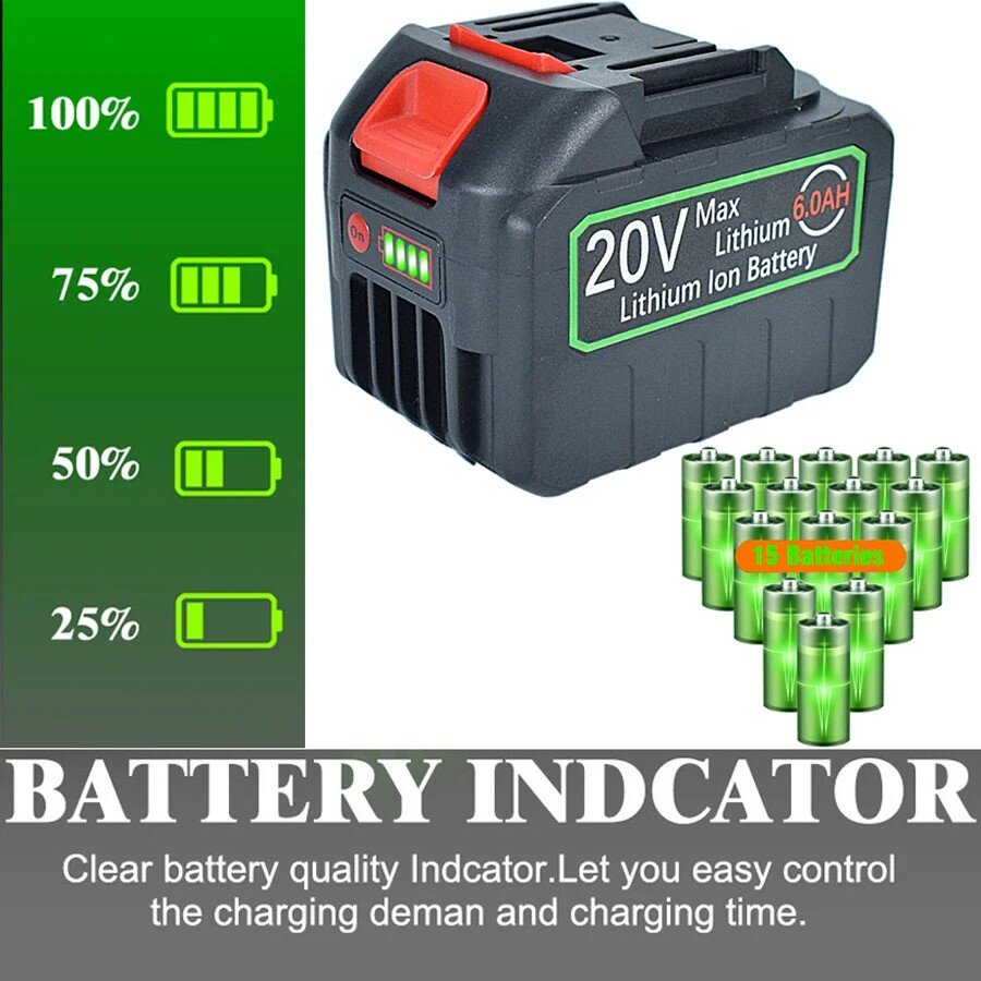 Изображение Аккумуляторная батарея 20V-B 6.0AH для инструмента WOSAI, MAKITA и др. / аккумулятор для дрели, ушм, цепной пилы, шуруповёрта, воздуходувки, гайковерта, перфоратора и тд.