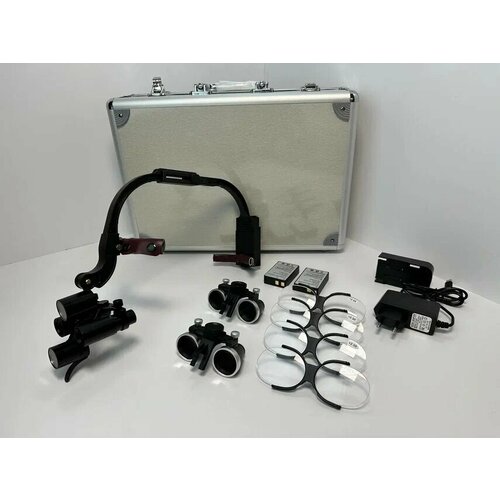 Налобный осветитель Stomato с комплектом бинокулярных луп и стекол 5х