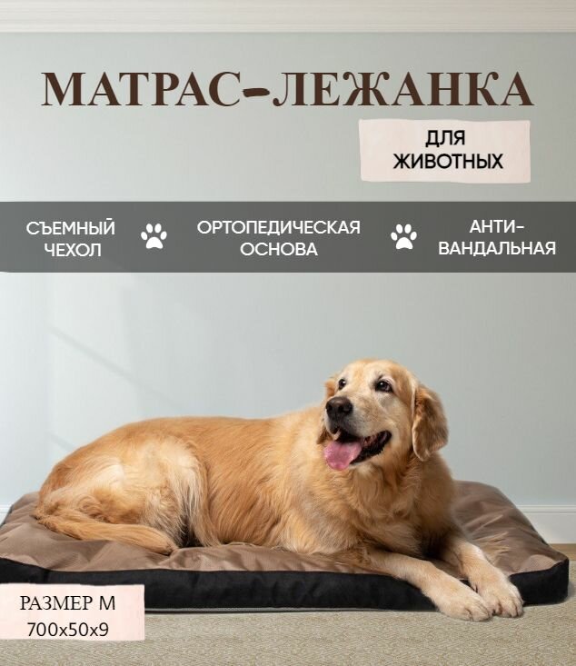 Лежак-матрас 70х50 см / лежанка для больших и средних пород собак и кошек. Большой, ортопедический И водонепроницаемый