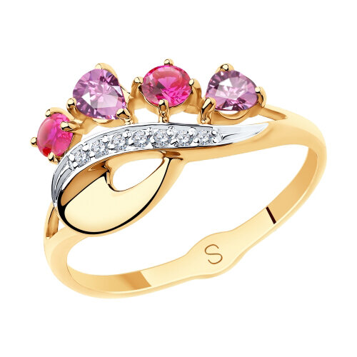 Кольцо Diamant online, золото, 585 проба, фианит, родолит, корунд