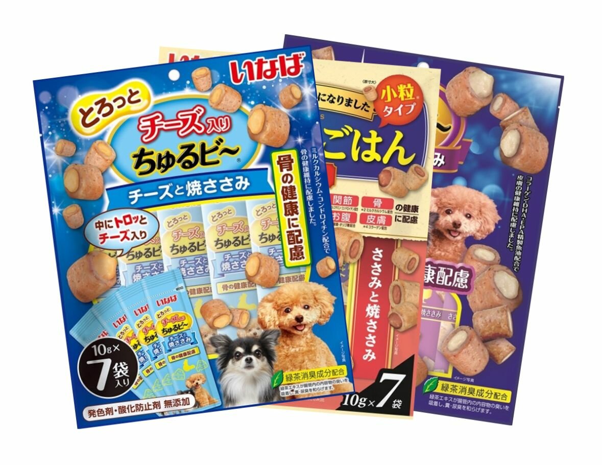 Изображение INABA / Инаба корм для собак мелких, средних и крупных пород лакомство Churu Bee Сhuzuri запеченные трубочки Куриное филе с сыром для здоровья суставов, 10 гр х 7 шт