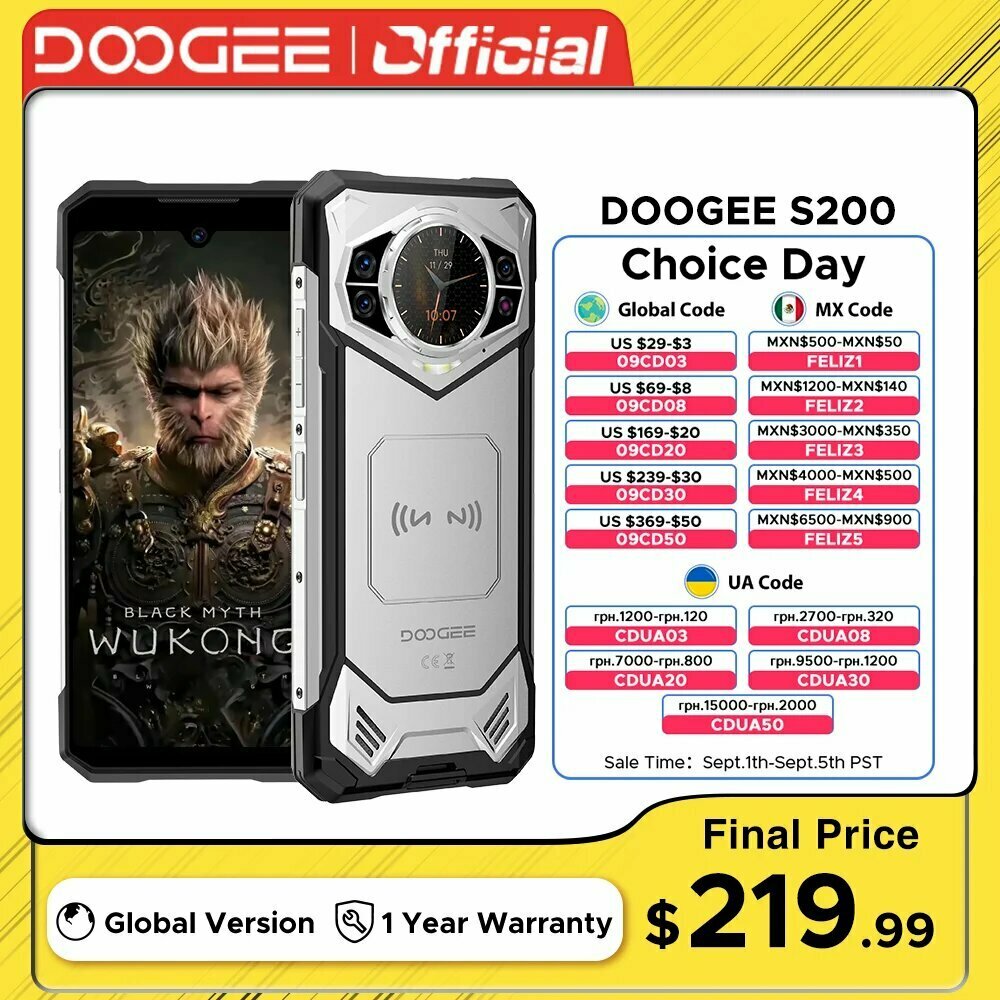Смартфон DOOGEE S200, 12/256 ГБ, экран 6.72", АКБ 10100 мАч, Android 14, NFC, Gray — фото 1