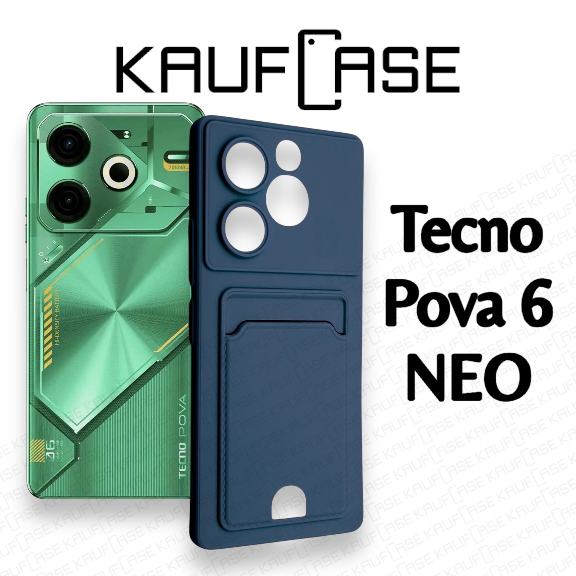 Силиконовый матовый чехол на Tecno Pova 6 NEO (6.78"), темно-синий. Карман для пластиковых карт — фото 1