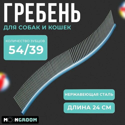 Гребень MOON S-образный волна 24 см PC-19 голубой расческа для собак количество зубьев 54 39 1790₽