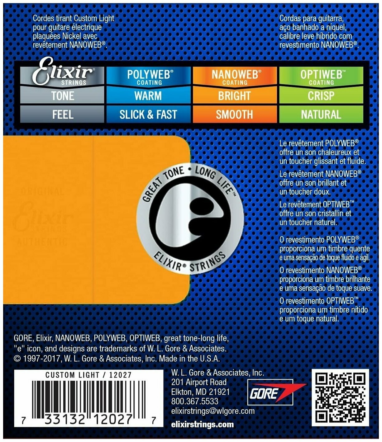 Струны для электрогитары Elixir 12027 Nanoweb Custom Light 09-46 — фото 1