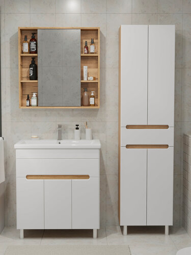 Изображение товара Шкаф напольно-подвесной SanStar Модена 50 для ванной комнаты белый, дуб вотан