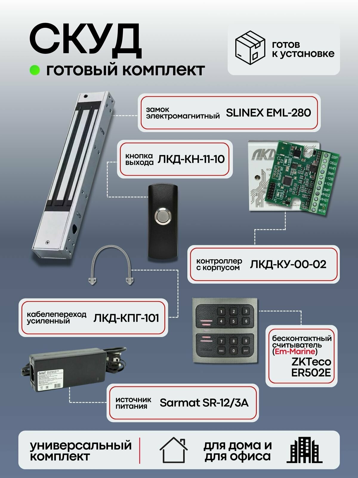 Комплект для контроля доступом СКУД с считыватель EM-Marine на одну дверь