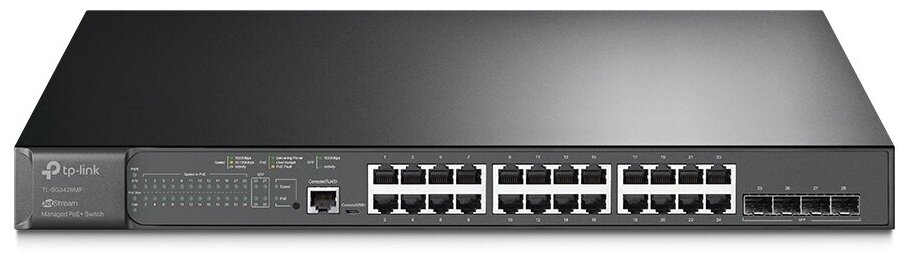 TP-Link SG3428MP Управляемый коммутатор JetStream уровня 2+ с 24 гигабитными портами PoE+ и 4 портами SFP PROJ