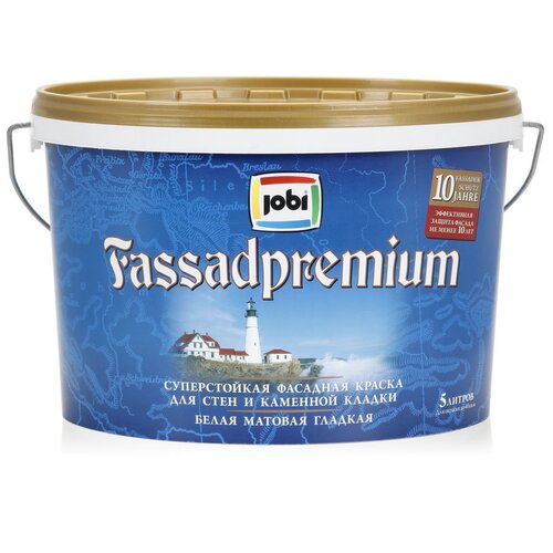 jobi fassadpremium краска фасадная премиум 20с база с 0 9л Краска акриловая Jobi FassadPremium матовая белый 5 л 8 кг