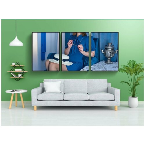 фото Набор модулных постеров для интерьера "женщина, шапка, платье" 60x90 см. в тубусе, без рамки lotsprints