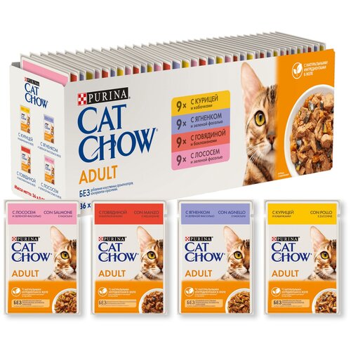 Cat Chow мультипак Набор паучей для взрослых кошек (36шт)