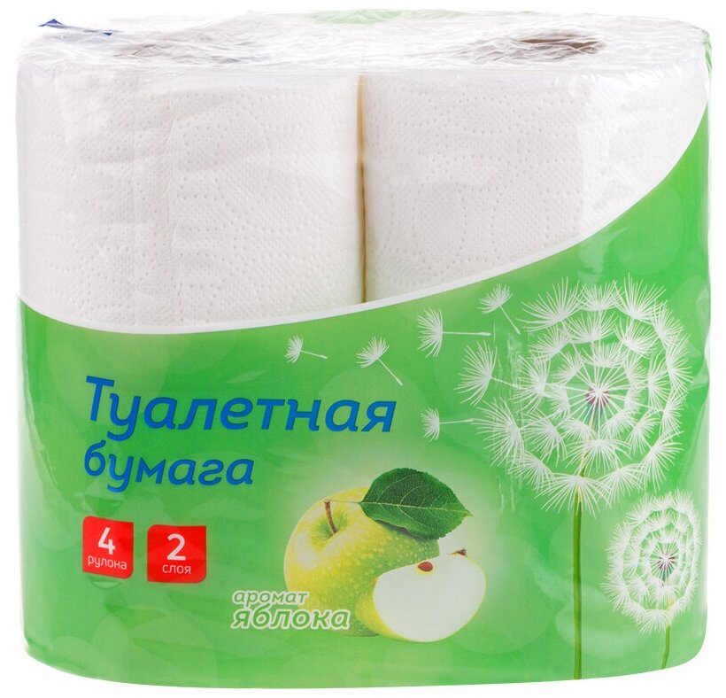 Бумага туалетная 2-слойная OfficeClean "Яблоко", белая, 14.5м, 4шт, тиснение (300439)