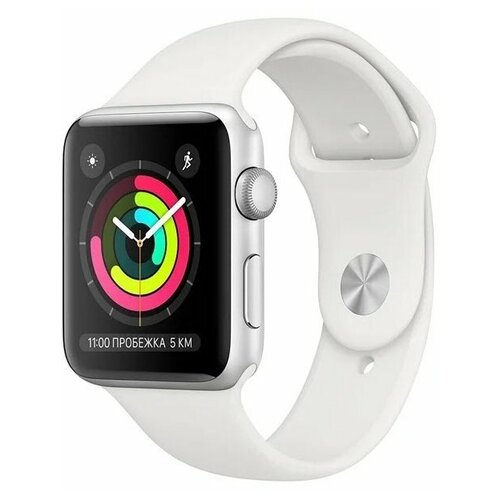фото Умные часы apple watch series 3 38мм aluminum case with sport band, серебристый/белый